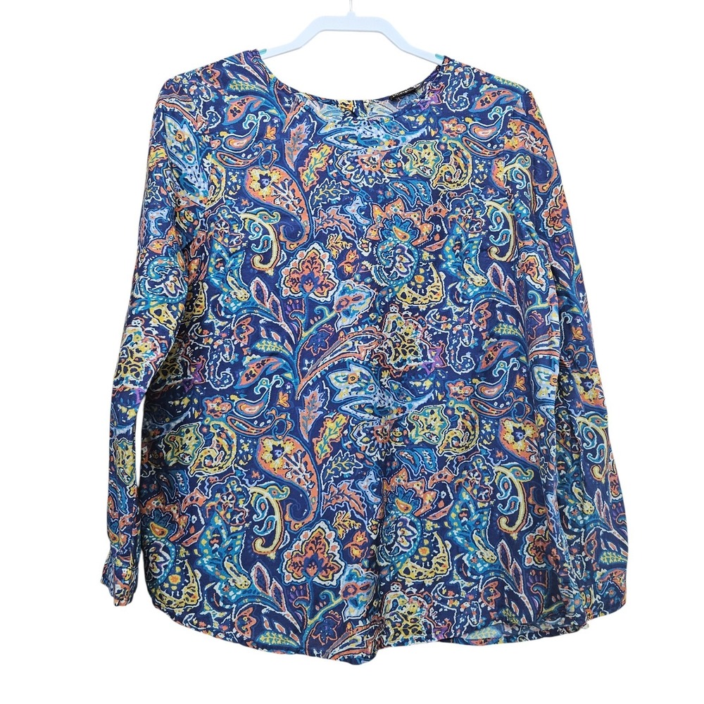 J. McLaughlin Top Large Women's Lorinda Floral Modal Silk Blend Back Button‎